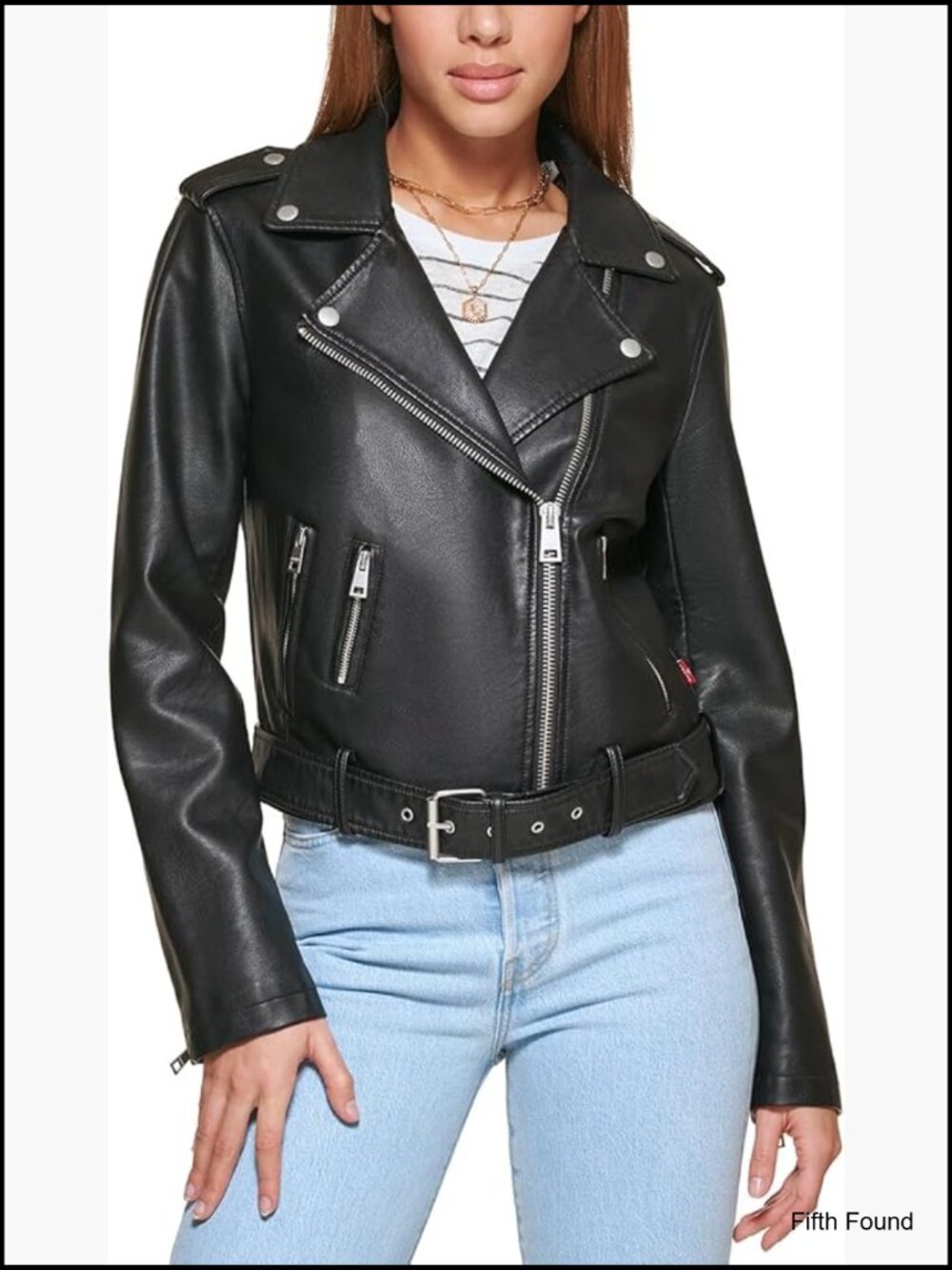 Faux Leather Belted Moto Jacket Regular Plus Size